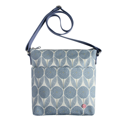 Blue Flower Oil Cloth Messenger Bag