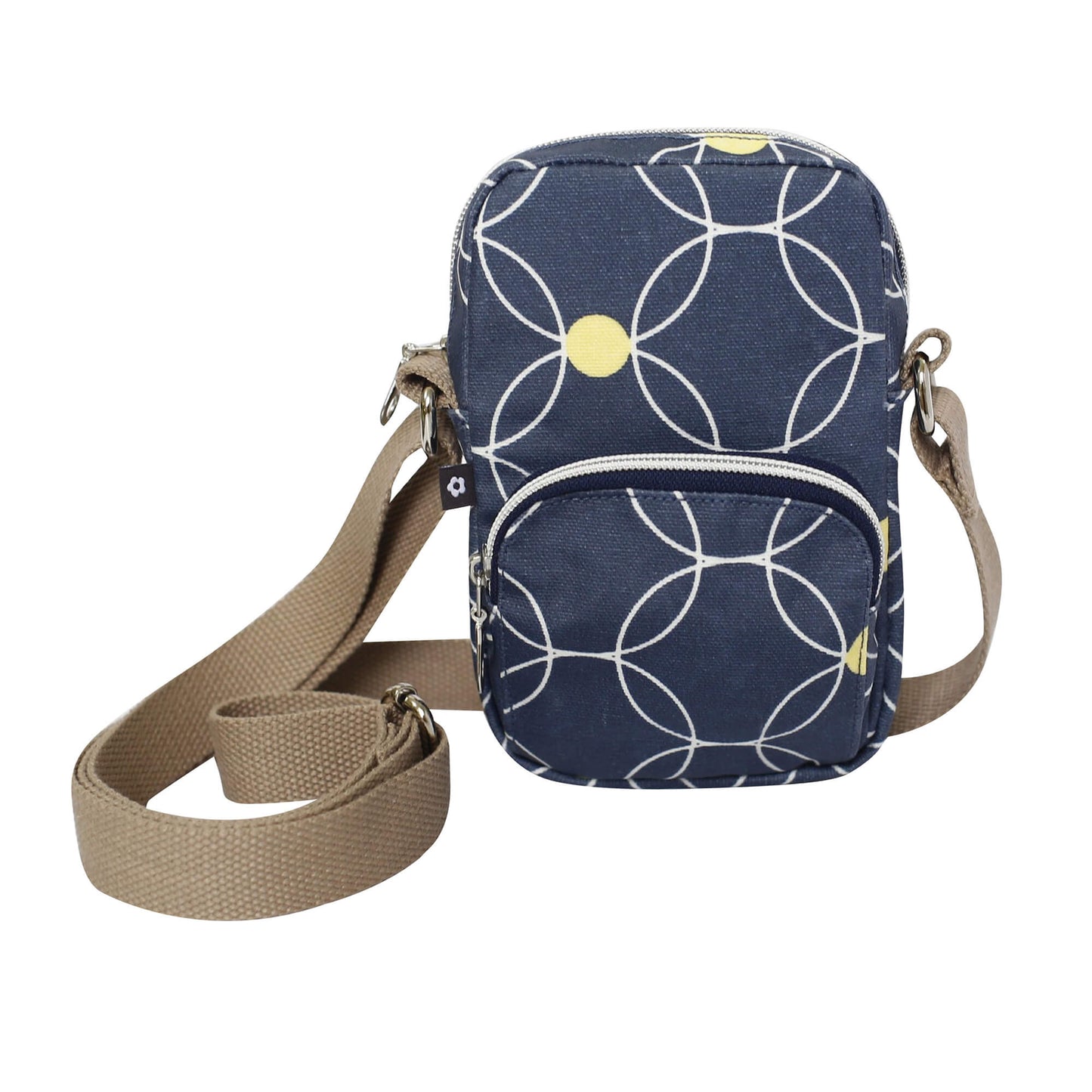 Blue Geometric Circle Oil Cloth Mini Crossbody Bag | The Jewellery Stop