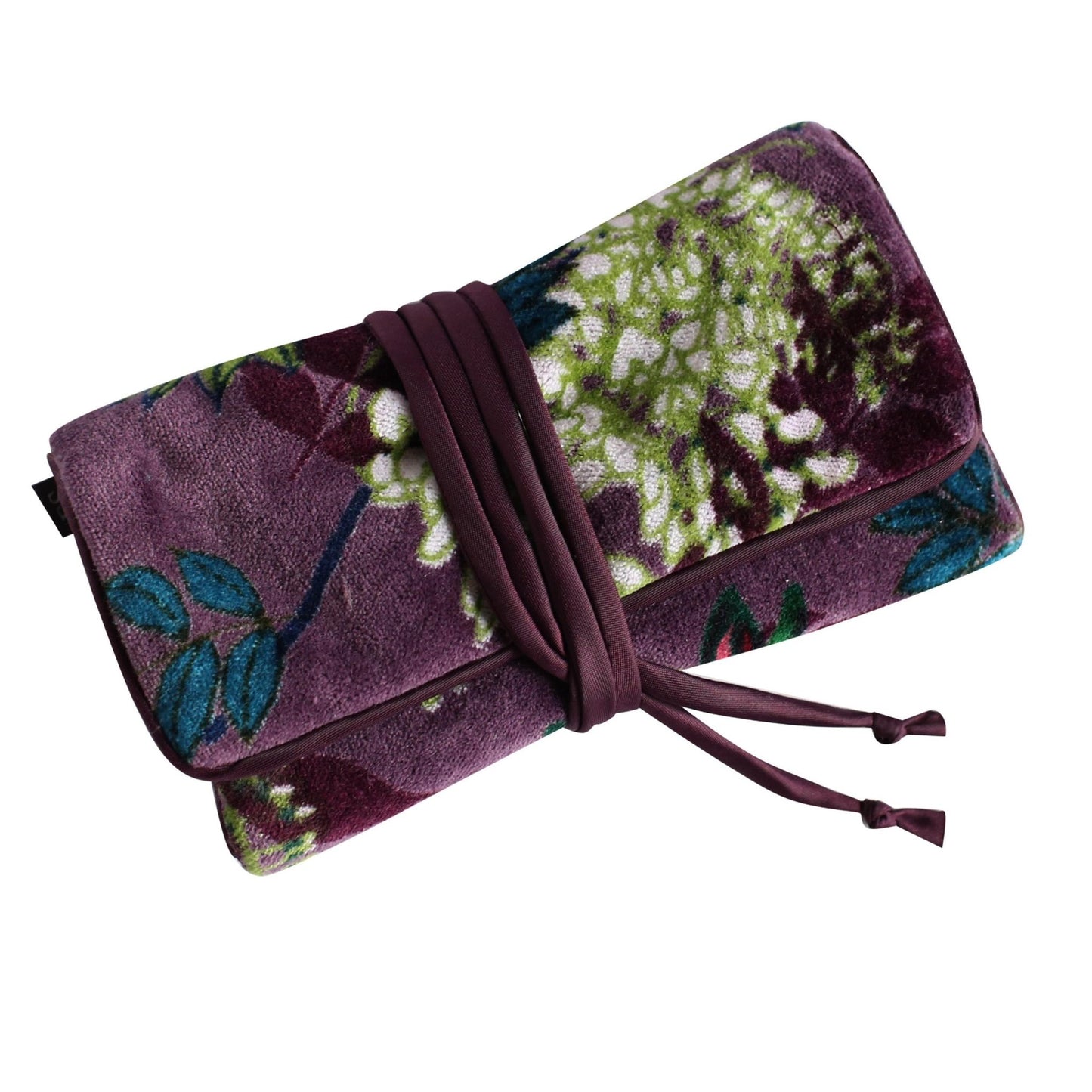 Aubergine Botanical Velvet Jewellery Roll | The Jewellery Stop