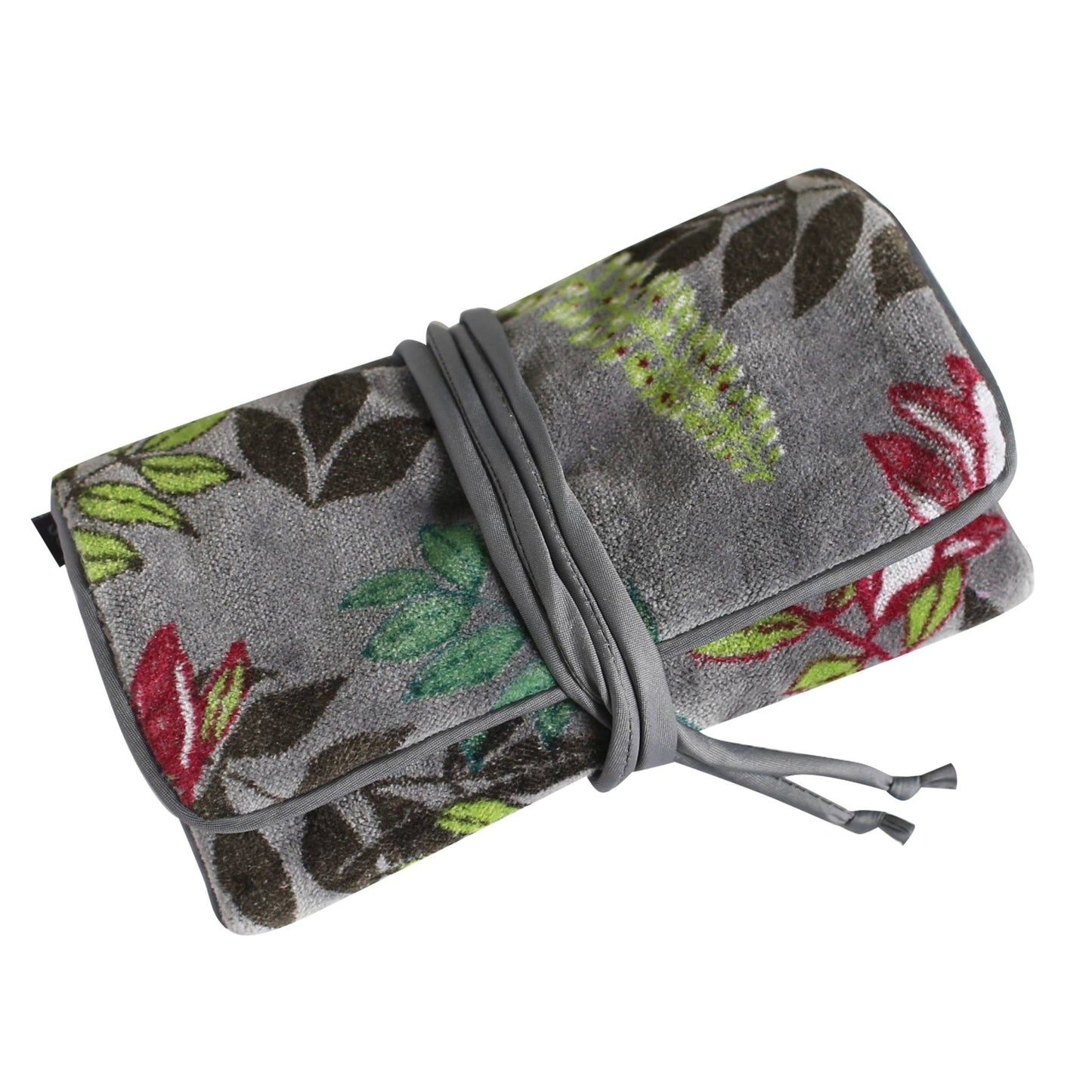 Grey Botanical Velvet Jewellery Roll | The Jewellery Stop