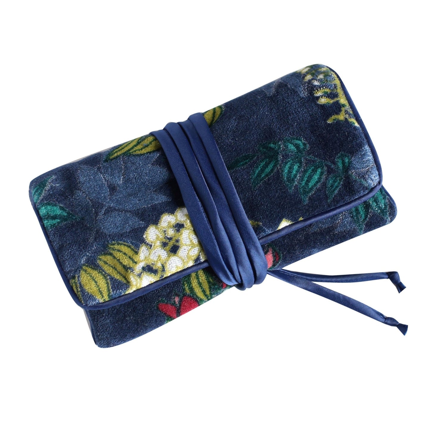 Navy Botanical Velvet Jewellery Roll | The Jewellery Stop