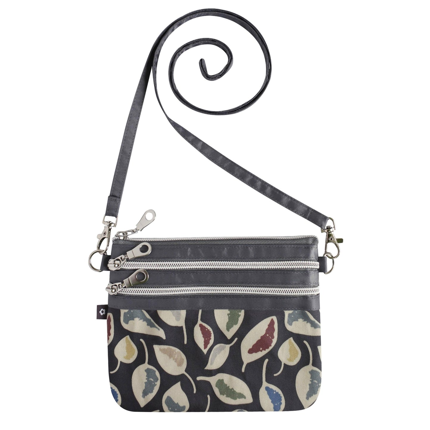 Grey Leaf Oil Cloth Zip Pouch Bag | The Jewellery Stop