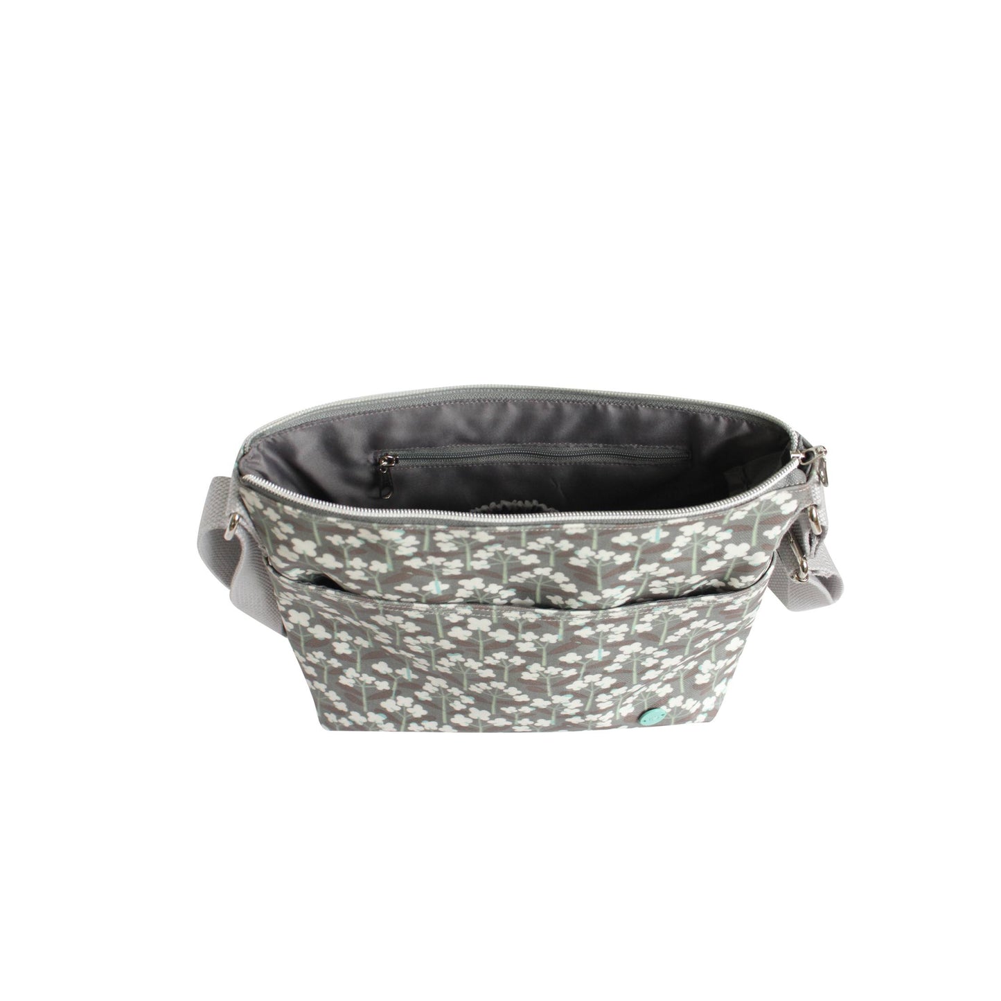 Grey Flower Oil Cloth Messenger Bag