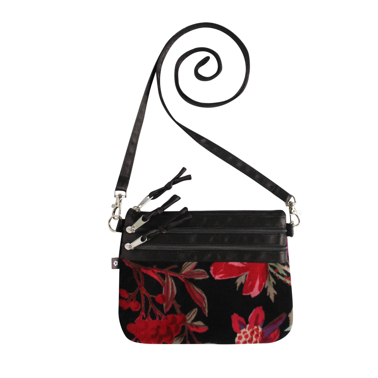 Black Botanical Velvet Zip Pouch Bag | The Jewellery Stop