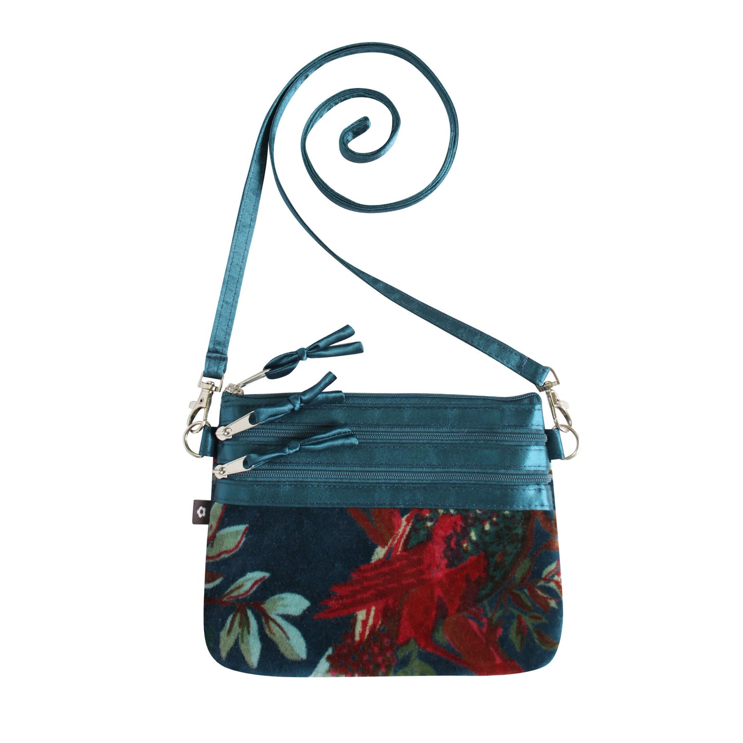Teal Botanical Velvet Zip Pouch Bag | The Jewellery Stop