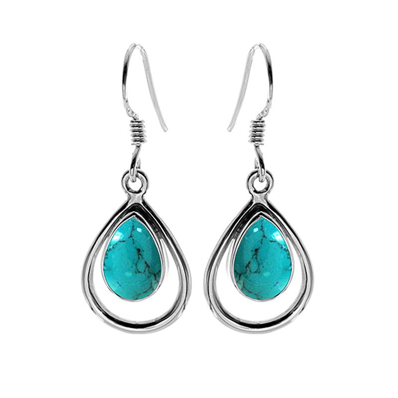 Turquoise Teardrop Sterling Silver Fish Hook Earrings | The Jewellery Stop