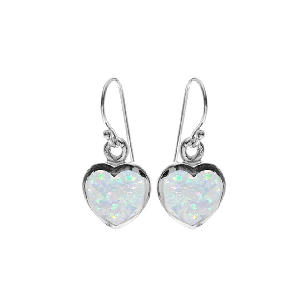 Diana White Opal Medium Heart Fish Hook Earrings | The Jewellery Stop