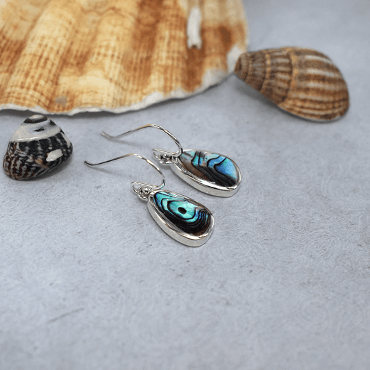 Sterling Silver And Paua Shell Teardrop Fish Hook Earrings