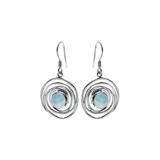 Sterling Silver Spiral Larimar Cabochon Drop Earrings