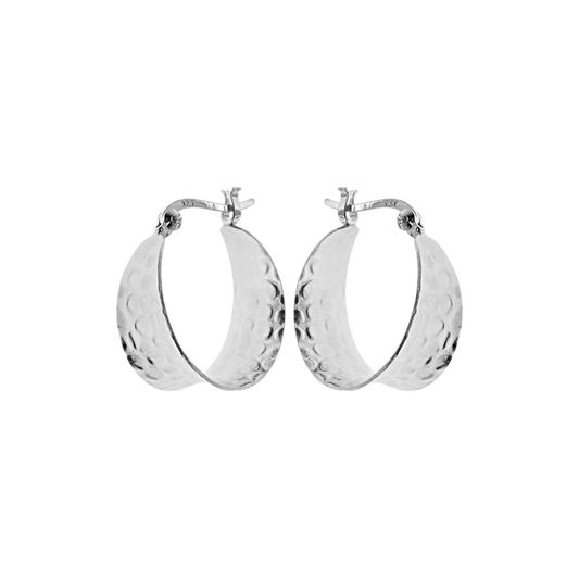 Sterling Silver Textured Chunky Wedge Creole Hoop Earrings