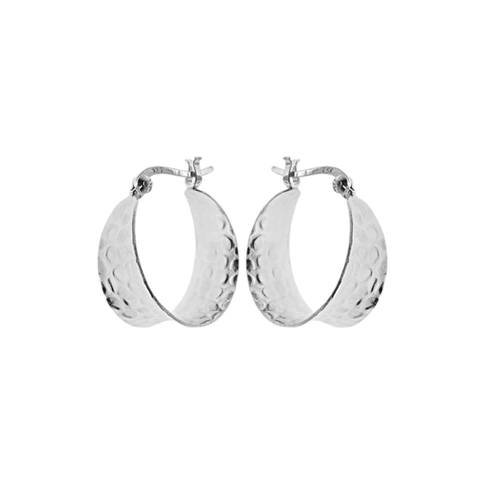 Sterling Silver Textured Chunky Wedge Creole Hoop Earrings | The Jewellery Stop