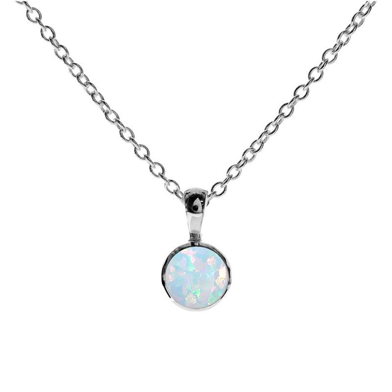 Sterling Silver Round White Opalique Pendant On Chain | The Jewellery Stop