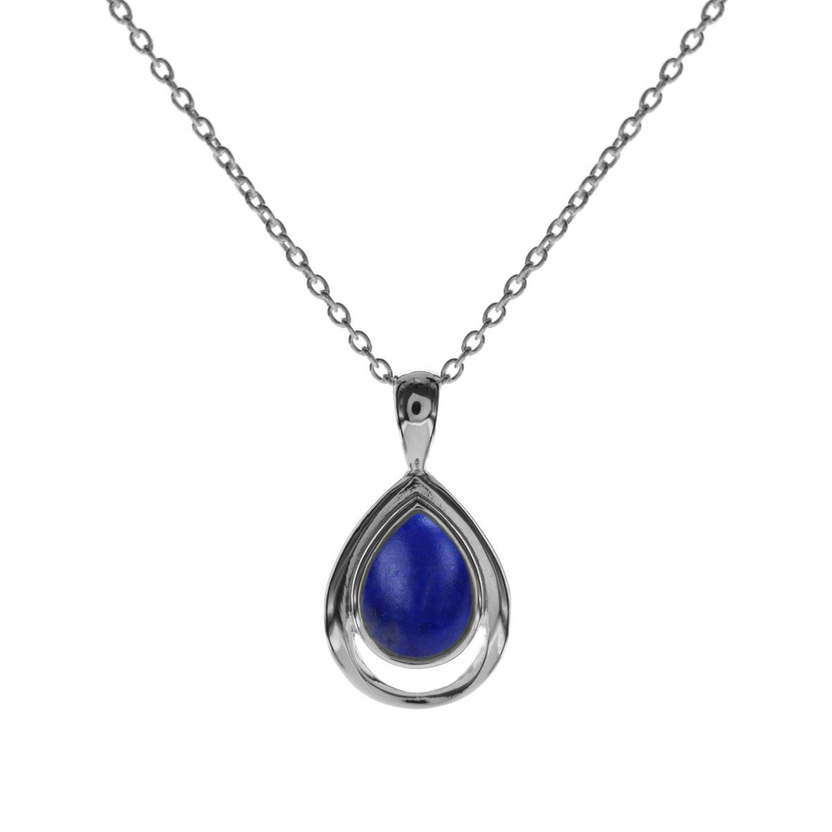 Lapis Lazuli And Sterling Silver Teardrop Pendant On Chain