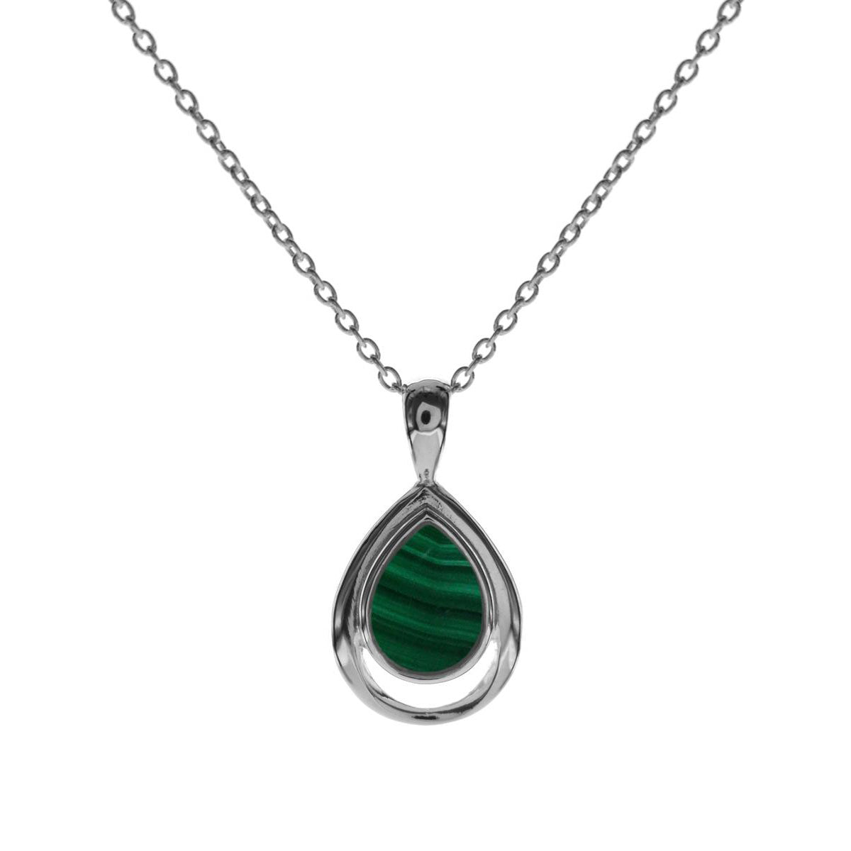 Malachite and Sterling Silver Teardrop Pendant On Chain | The Jewellery Stop
