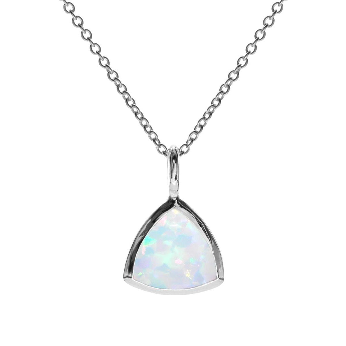 Triangle Sterling Silver And White Opalique Pendant On Chain | The Jewellery Stop