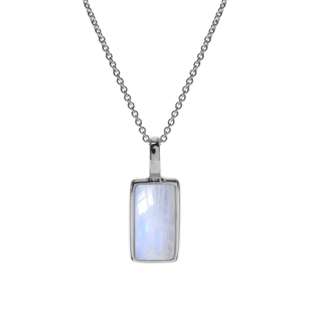 Rectangle Sterling Silver and Rainbow Moonstone Pendant On Chain | The Jewellery Stop