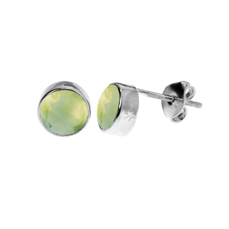 Sterling Silver Round Prehnite Faceted Stud Earrings | The Jewellery Stop