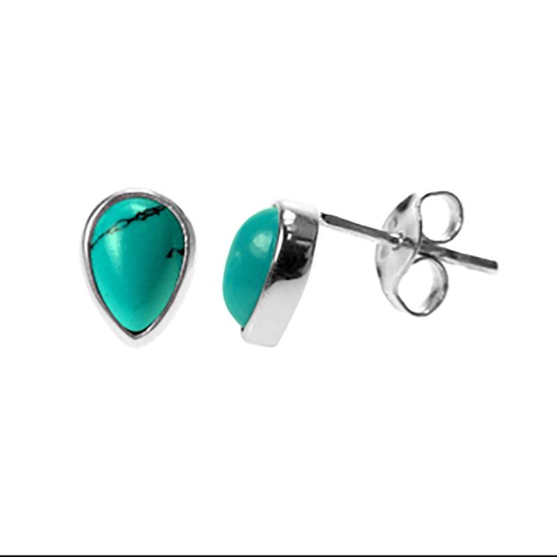 Sterling Silver Teardrop Turquoise Stud Earrings | The Jewellery Stop
