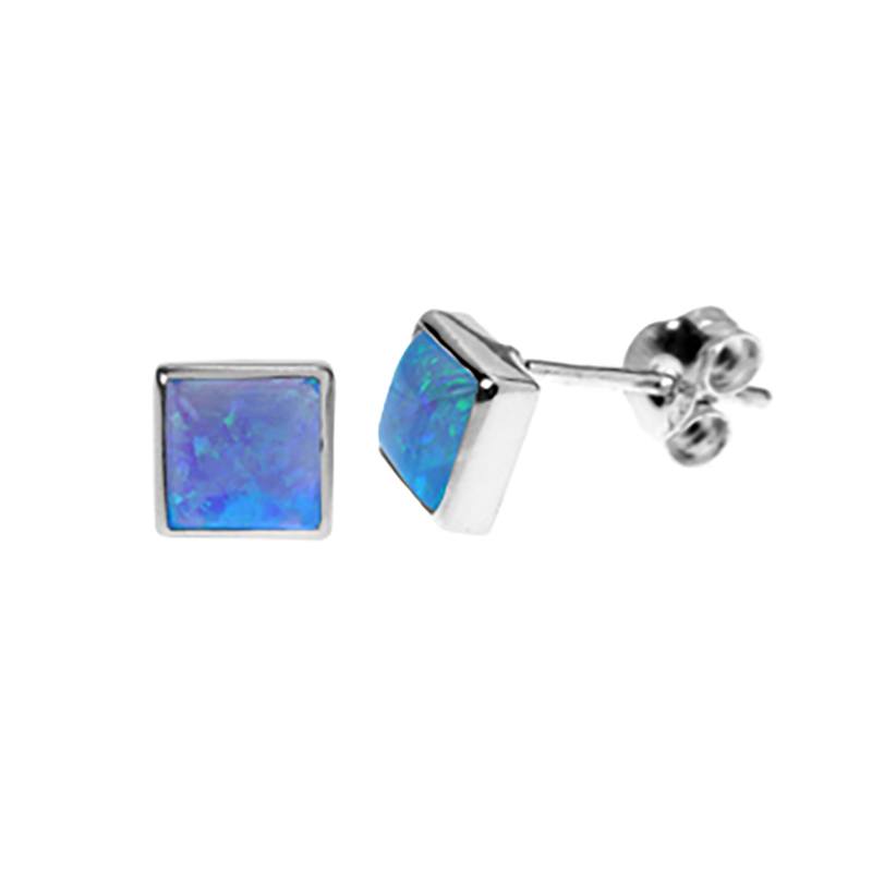 Sterling Silver Square Blue Opalique Stud Earrings | The Jewellery Stop