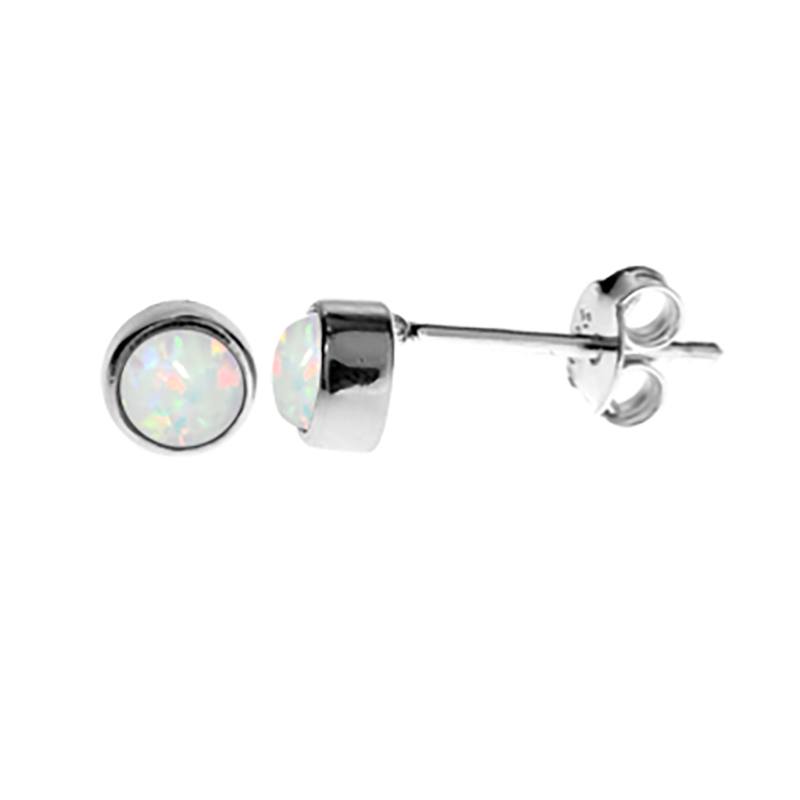 Sterling Silver Mini Round White Opalique Stud Earrings | The Jewellery Stop