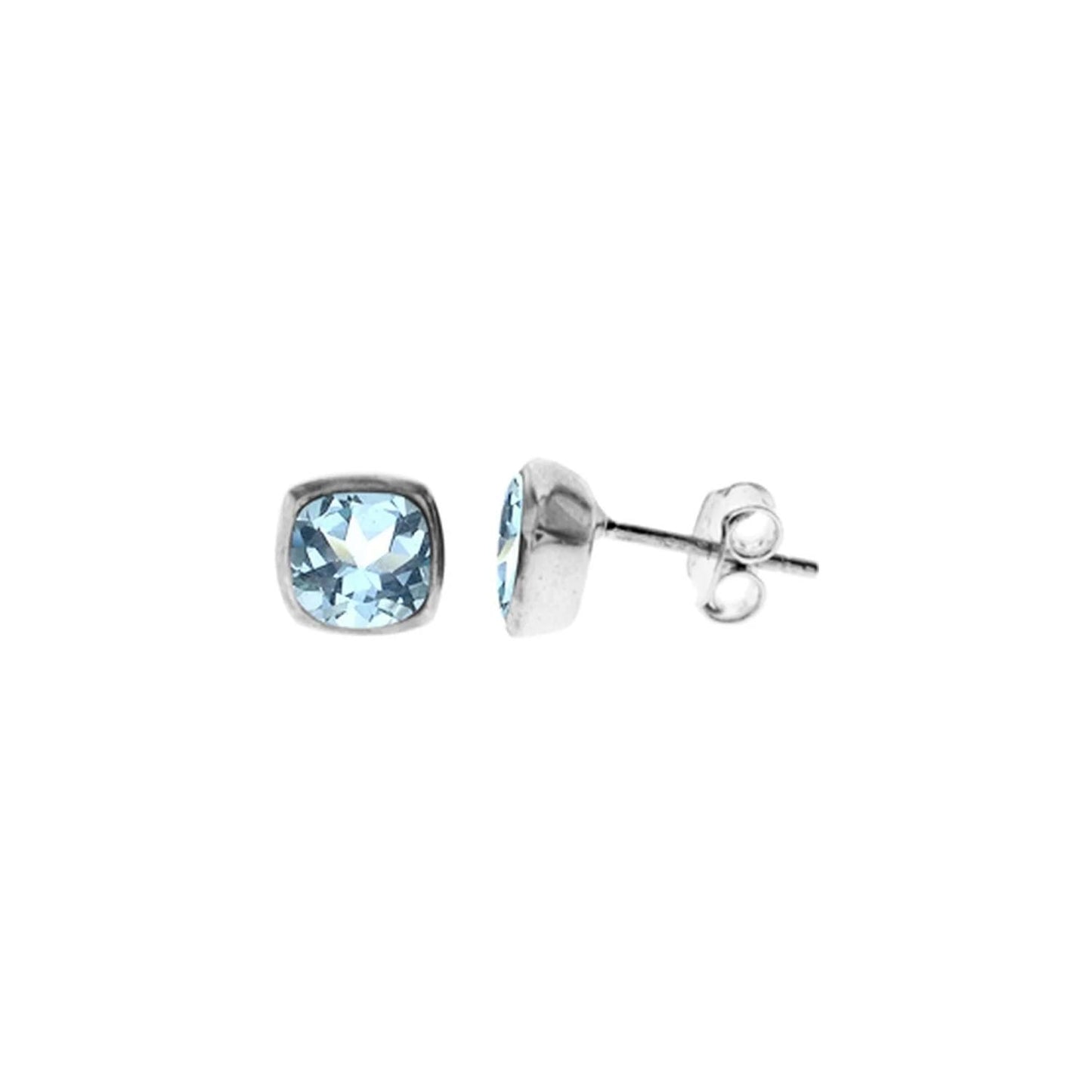 Sterling Silver Squircle Facetted Blue Topaz Stud Earrings | The Jewellery Stop