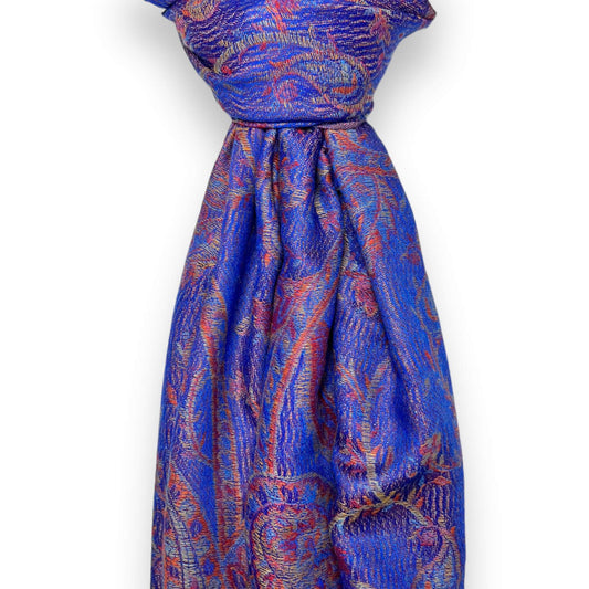 Royal Blue Jacquard Paisley Pashmina | The Jewellery Stop