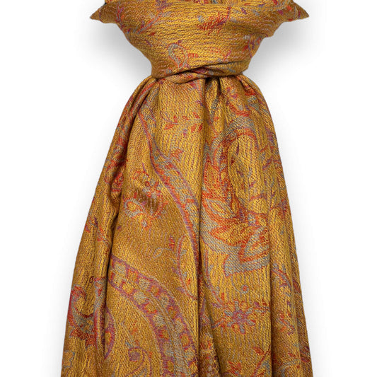 Gold Jacquard Paisley Pashmina