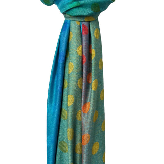 Blue Reversible Rainbow Polka Dot Pashmina