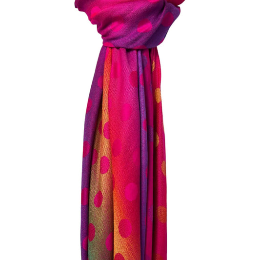 Hot Pink Reversible Rainbow Polka Dot Pashmina