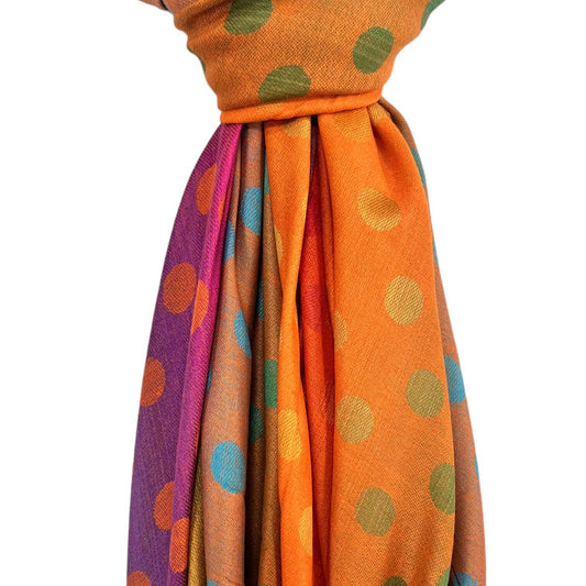 Orange Reversible Rainbow Polka Dot Pashmina