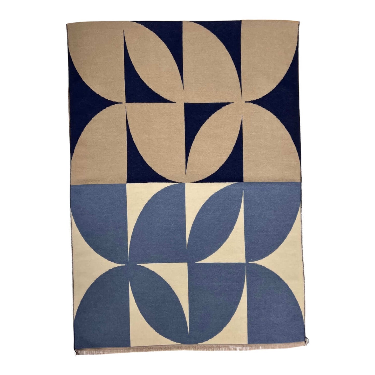 Beige And Navy Retro Print Cashmere Blend Scarf | The Jewellery Stop