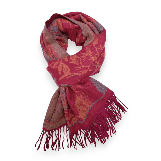 Fuchsia Flower Reversible Print Cashmere Blend Winter Scarf | The Jewellery Stop