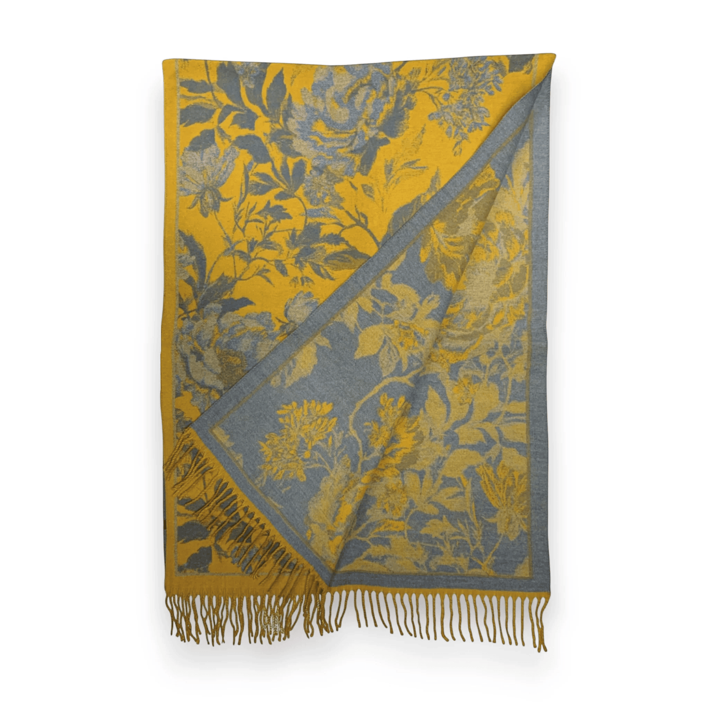 Mustard Flower Reversible Print Cashmere Blend Winter Scarf