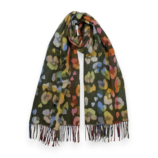 Green Rainbow Leopard Print Cashmere Blend Winter Scarf | The Jewellery Stop