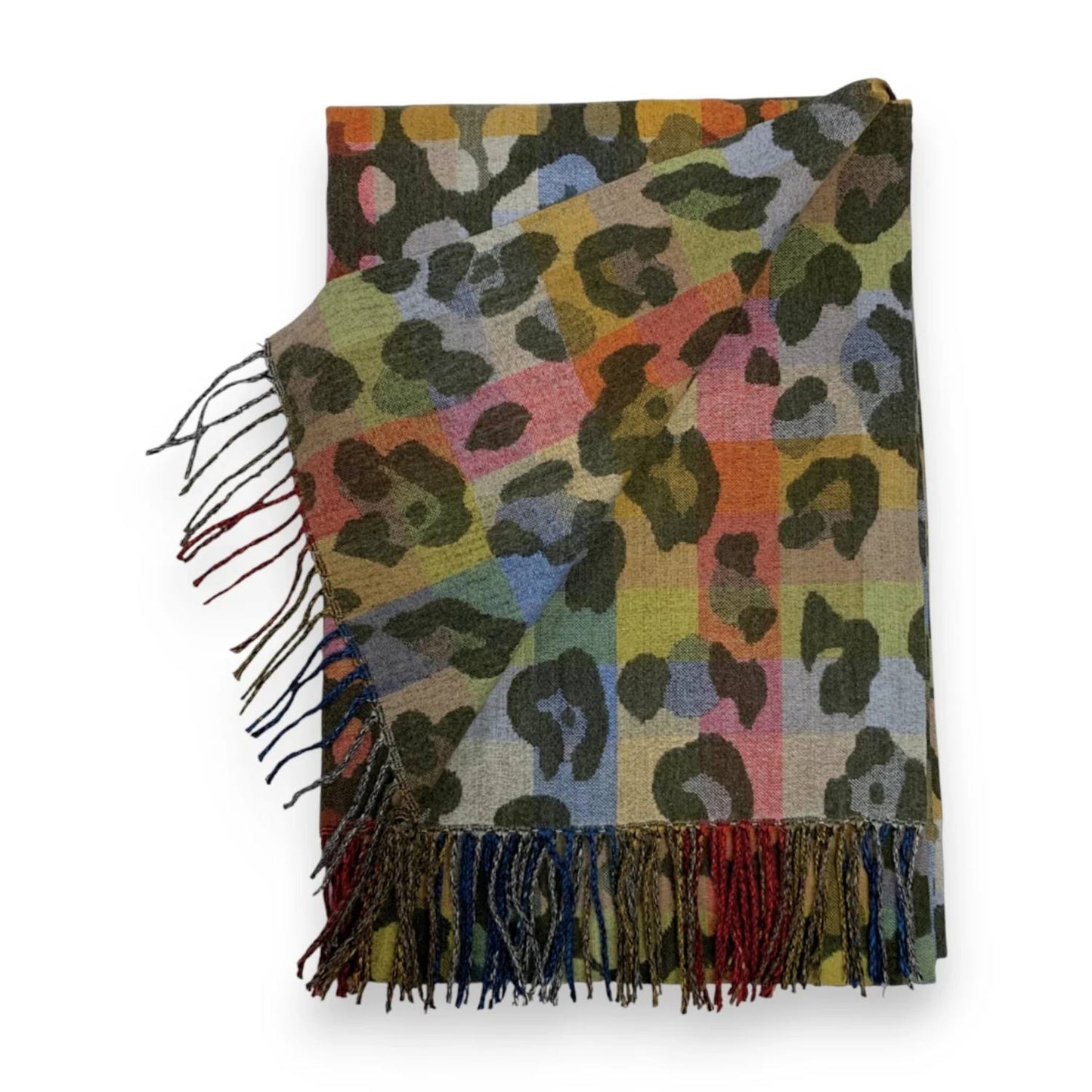 Green Rainbow Leopard Print Cashmere Blend Winter Scarf | The Jewellery Stop