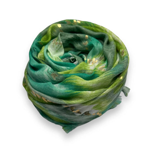 Green Colourful Wave Scarf With Fringes