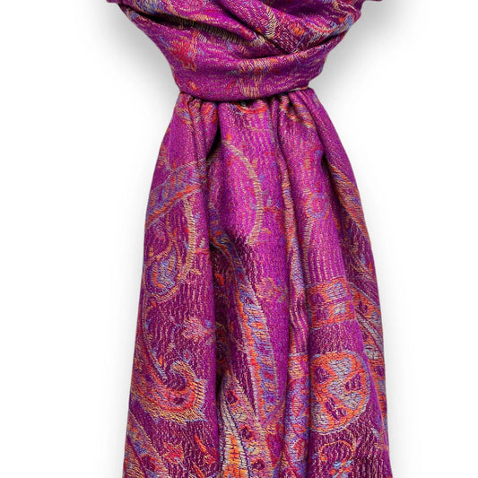 Magenta Jacquard Paisley Pashmina
