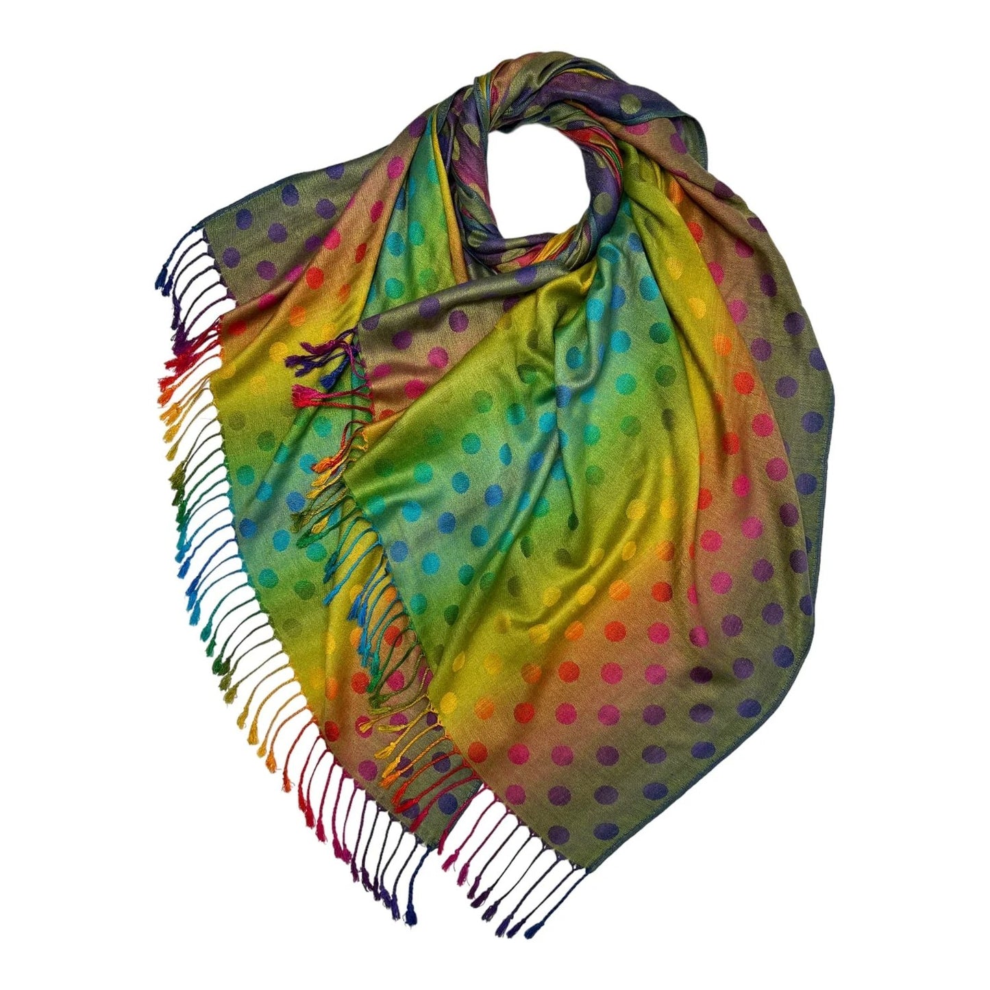 Yellow - Green Reversible Rainbow Polka Dot Pashmina | The Jewellery Stop