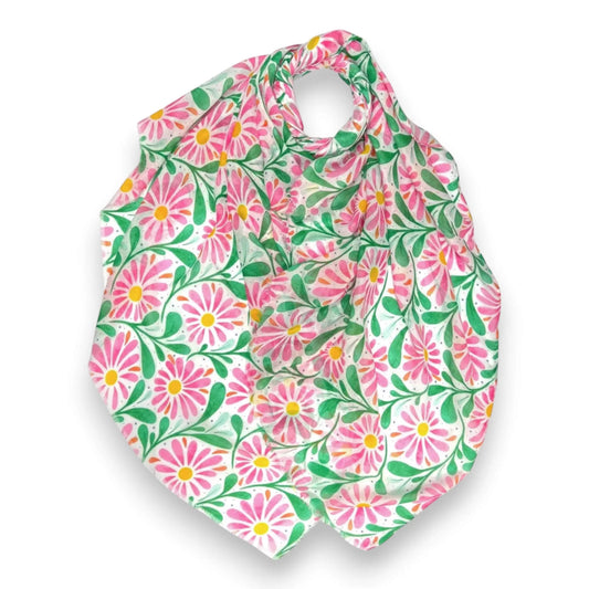 Pink Daisy Leaves Print Scarf | The Jewellery Stop