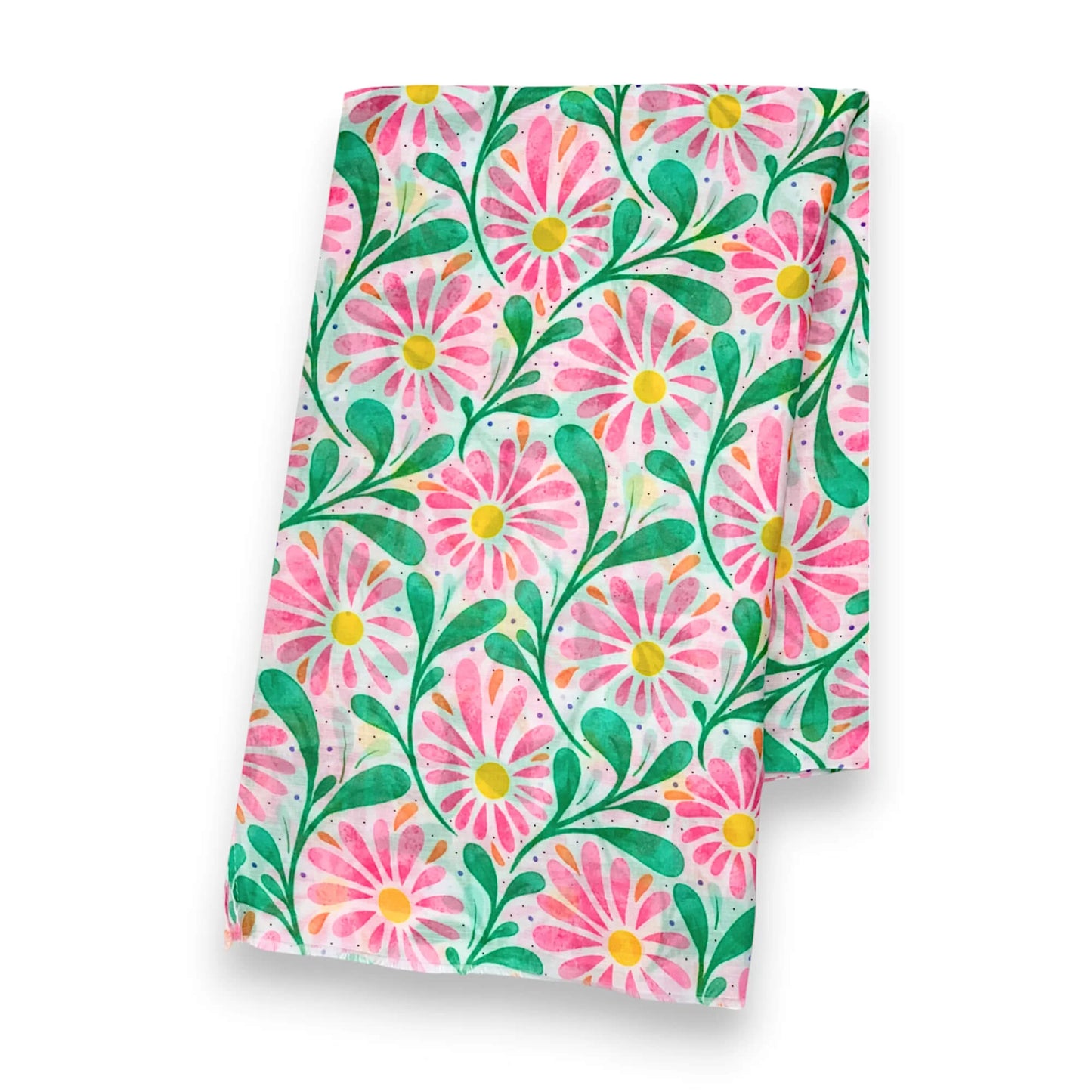Pink Daisy Leaves Print Scarf | The Jewellery Stop