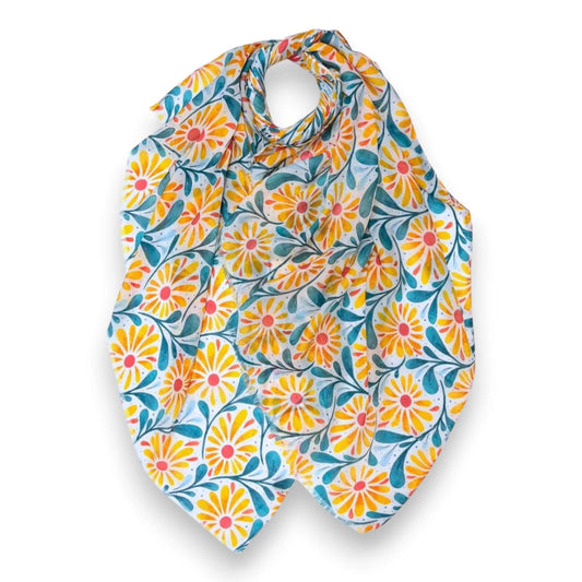 Terracotta Daisy Leaves Print Scarf | The Jewellery Stop