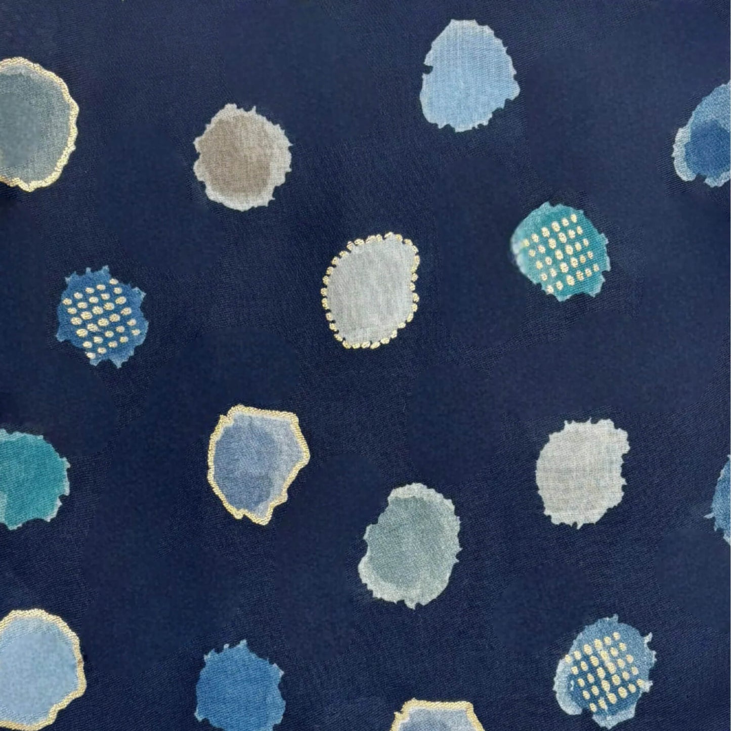 Navy Colourful Spotty Print With Gold Foil Scarf | The Jewellery Stop