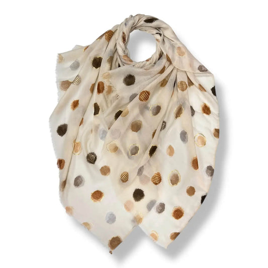 Cream Colourful Spotty Print With Gold Foil Scarf | The Jewellery Stop
