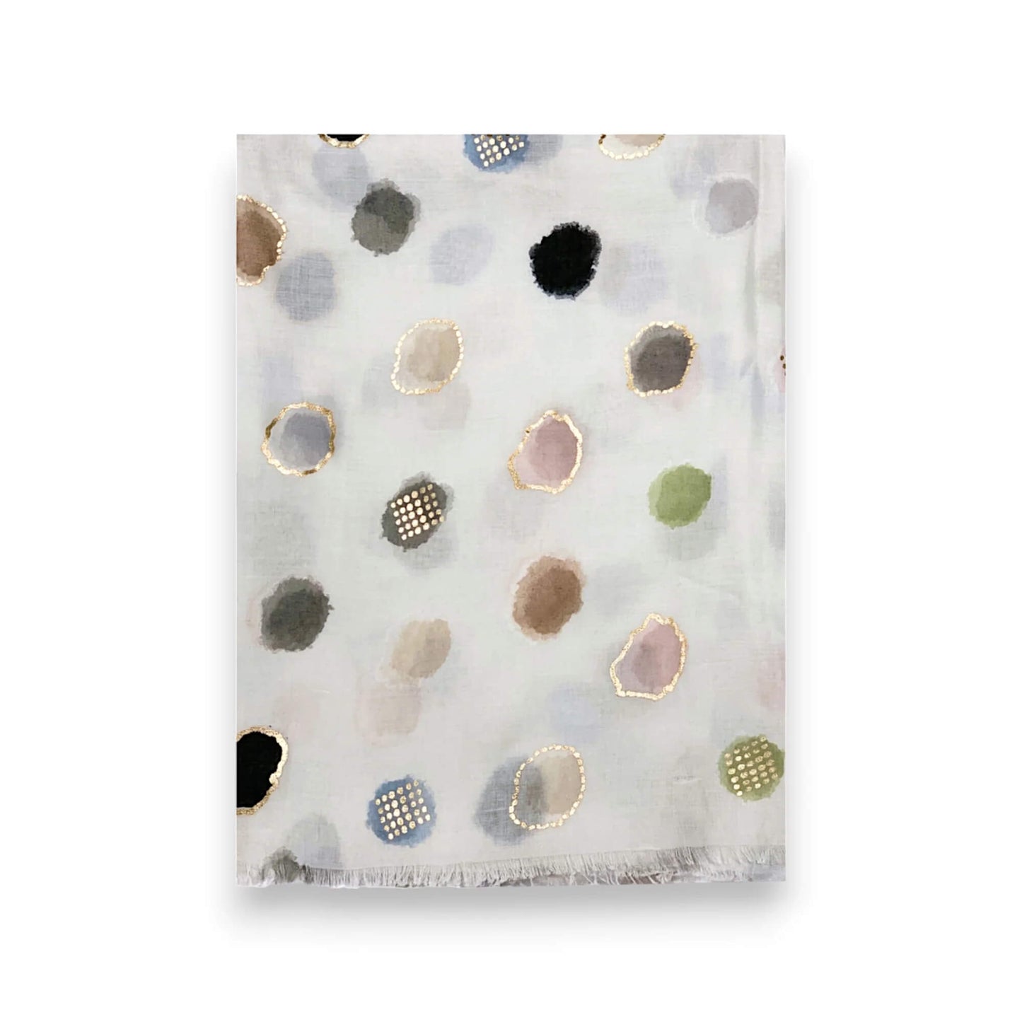 White Colourful Spotty Print With Gold Foil Scarf | The Jewellery Stop