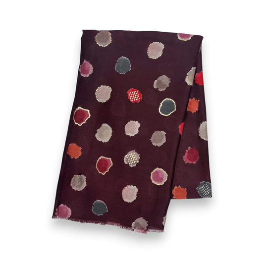 Burgundy Colourful Spotty Print With Gold Foil Scarf | The Jewellery Stop