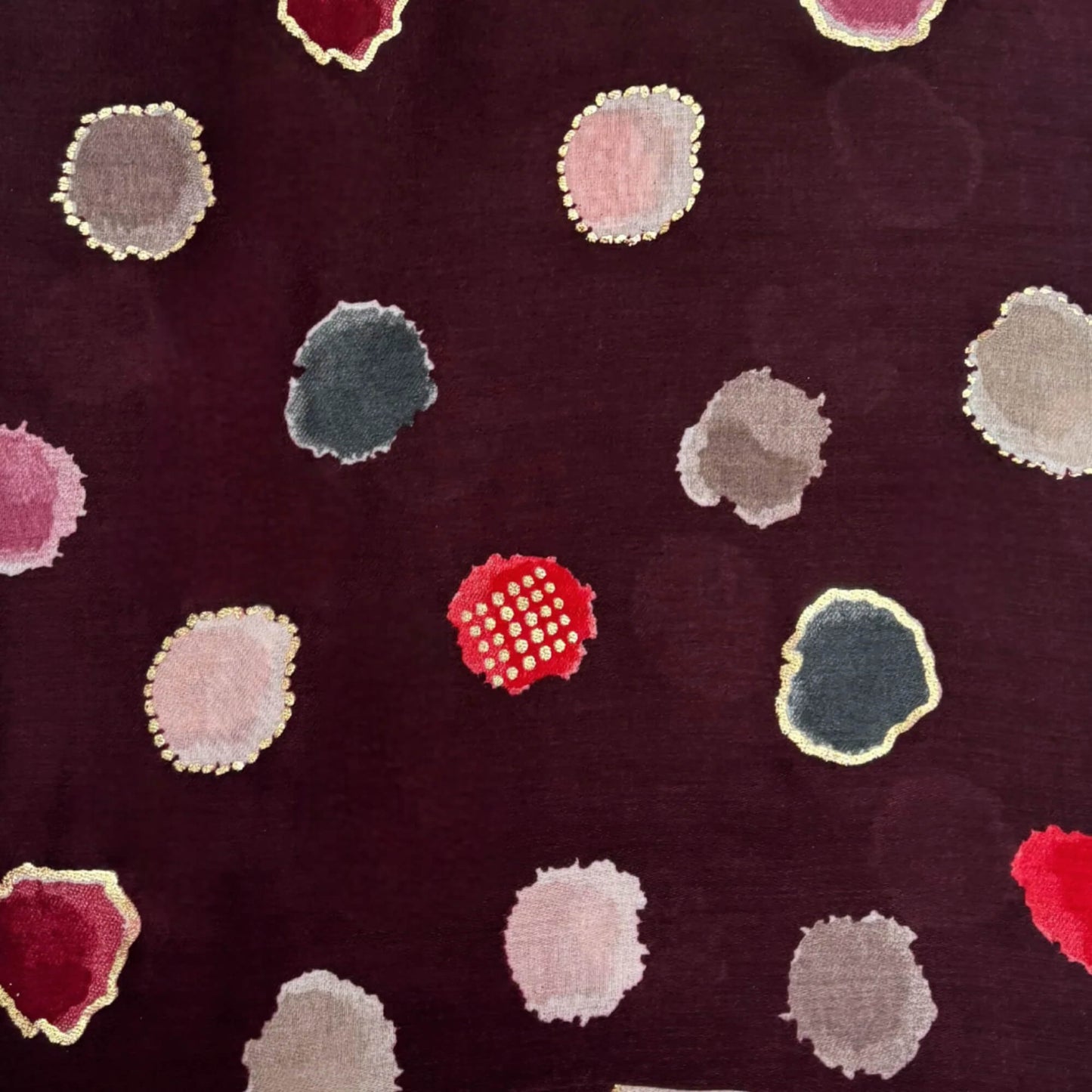 Burgundy Colourful Spotty Print With Gold Foil Scarf | The Jewellery Stop
