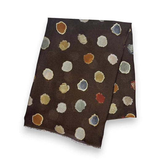 Brown Colourful Spotty Print With Gold Foil Scarf | The Jewellery Stop