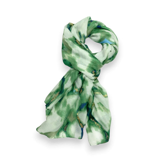 Green Lava With Gold Flakes Cotton Blend Scarf