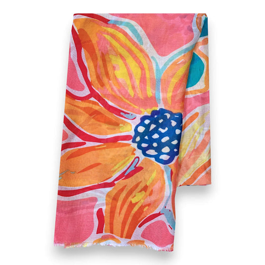 Pink Bright Flower Cotton Print Scarf