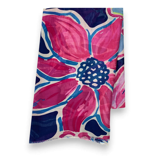 Navy Bright Flower Cotton Print Scarf